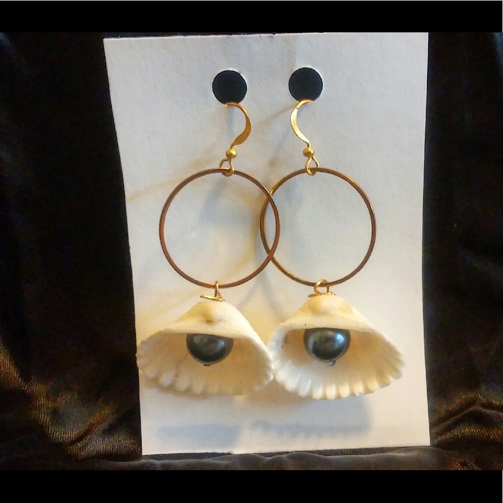 Hoop Dangles with shells & Akoya Pearls